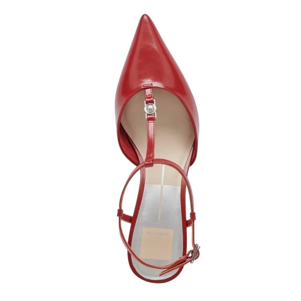 Dolce Vita Red Pointed T-Strap Low Heel Pumps - Picture 2 of 10
